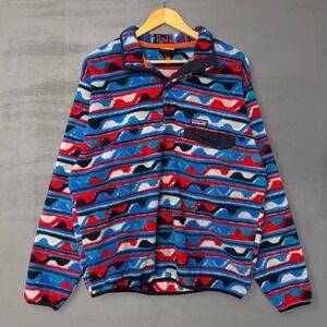 Patagonia Synchilla Delta Blue Wave Fleece Pullover Blue Geometric Snap-T Large